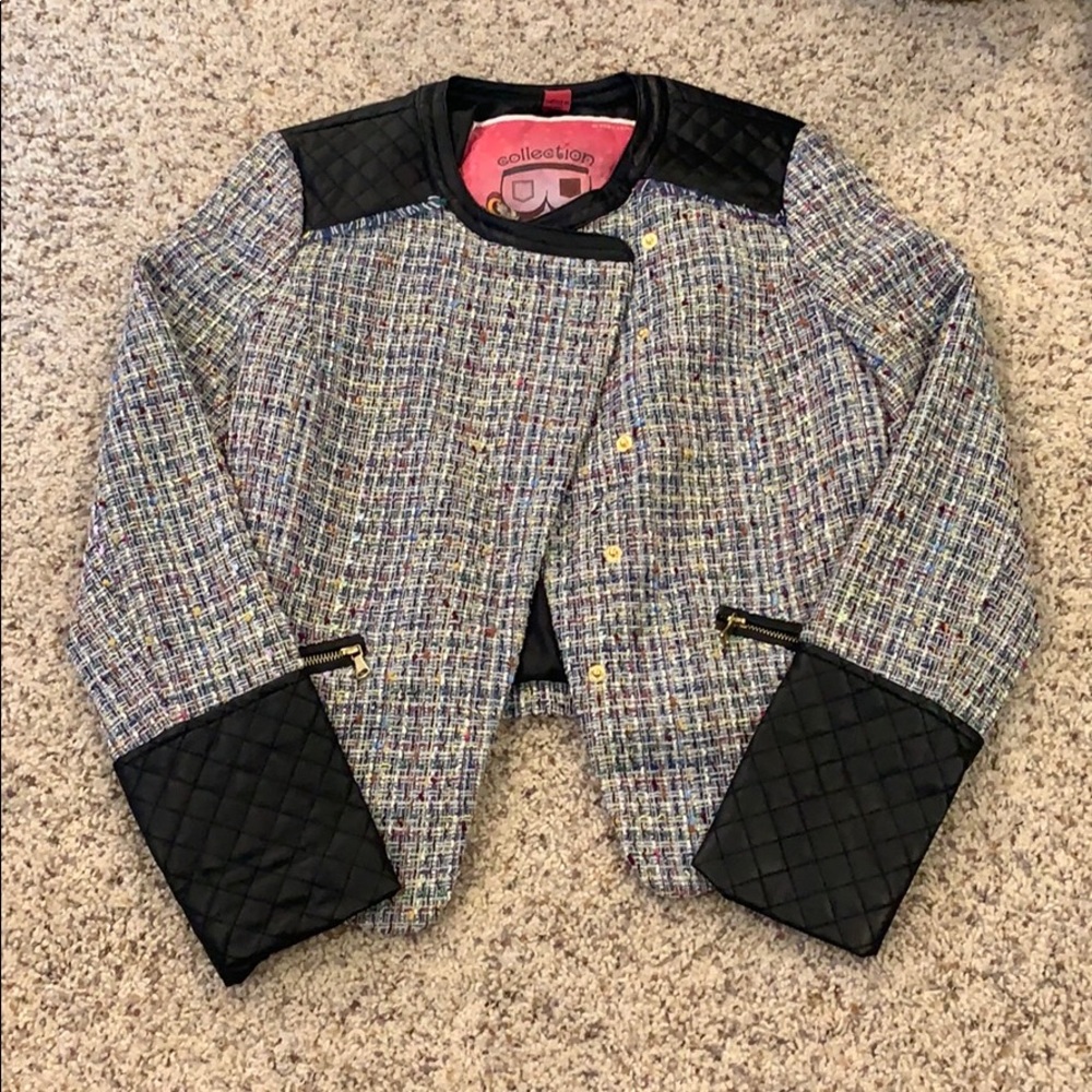 Woven and leather Jacket